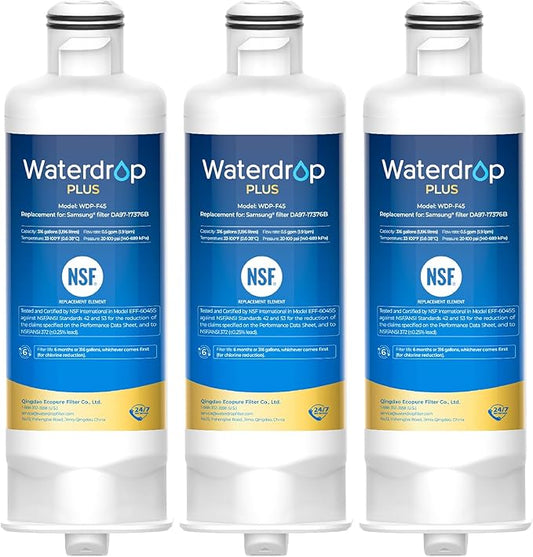 Waterdrop Plus WDP-F45 Water Filter NSF/ANSI 401&53&372 Certified, 3 Pack | Replacement for Samsung® DA97-17376B, HAF-QIN/EXP, DA97-08006C