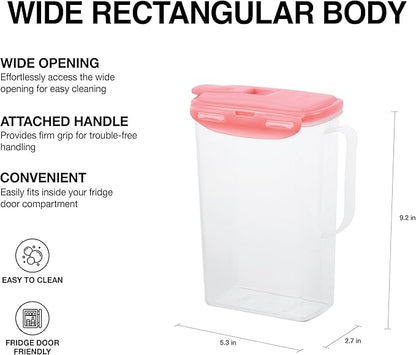 LocknLock Aqua Fridge Door Water Jug | Clear Pitcher | BPA Free Plastic Pitcher with Lid | 2 Quart Pitcher with Lid for Water, Juice, Tea & More Beverages, Pink