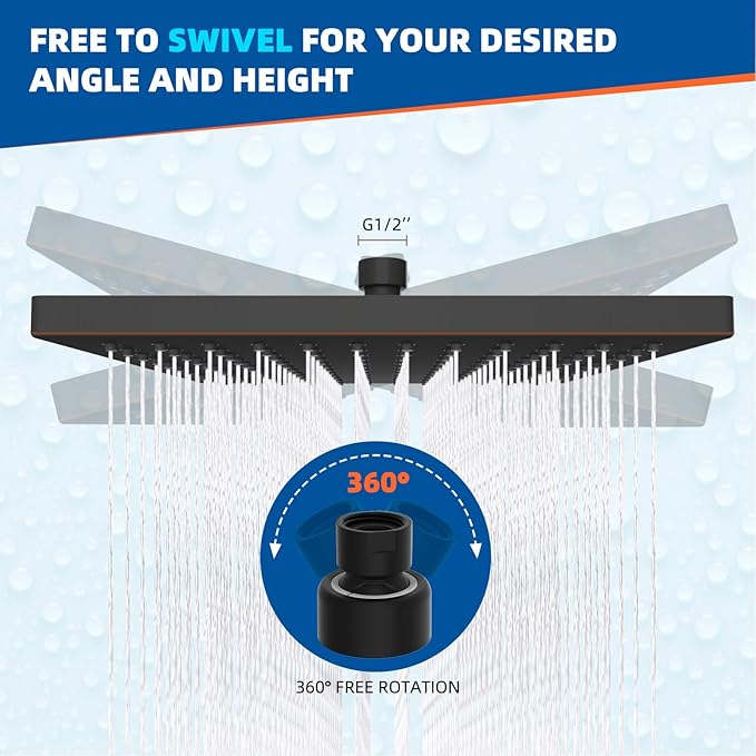 Hibbent cUCPC Certified Thickness Metal Rain Shower Head, 12'' High Pressure Shower Heads, Large Bathroom Shower Head with Adjustable Brass Ball Joint, Waterfall Full Body Coverage, Oil Rubbed Bronze