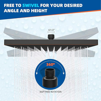 Hibbent cUCPC Certified Thickness Metal Rain Shower Head, 12'' High Pressure Shower Heads, Large Bathroom Shower Head with Adjustable Brass Ball Joint, Waterfall Full Body Coverage, Oil Rubbed Bronze