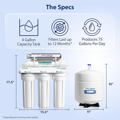 APEC Water Systems ROES-UV75-SS Top Tier Violet Sterilizer 75 GPD 6-Stage Ultra Safe Reverse Osmosis Drinking Water Filter System, Stainless Steel UV Housing