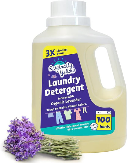 Originally Yellow Plant Based Laundry Detergent | Ultra-Concentrated Natural Laundry Detergent with Organic Lavender | High-Efficiency Clean, Tough on Stains, Gentle on Fabric | 50 Oz