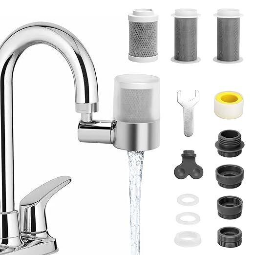 Sink Water Filter Faucet, 720 ° Rotating Kitchen Faucet Water Purifier, Bathroom Faucet Filter Removes Chlorine Fluoride Heavy Metals Hard Water for Home, Kitchen & Bathroom