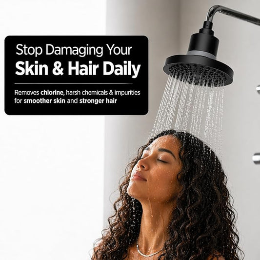Filtered Shower Head for Hard Water – High Pressure Showerhead with 20-Stage Filter – Removes Chlorine & Heavy Metals – Improves Skin & Hair – Easy Install, Black