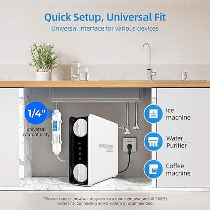 MIZUDO 12 Months Remineralization Filter, 1/4" Quick Connect Alkaline Filter for RO Reverse Osmosis System Under Sink, PH Balance and Restore Minerals, 10-inch