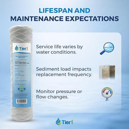 Tier1 30 Micron 10 x 2.5 Water Filter | String Wound Polypropylene Whole House Sediment Water Filter Cartridge | Replacement for Pentek CW-MF, 155187-43, W30W, RS3DS | 2.5 x 10 Water Filter (25-Pack)