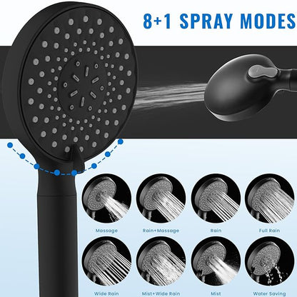 Ryamen Filtered Shower Head with Handheld, High Pressure 9-Spray Modes Detachable Shower Head with Filter for Hard Water-Remove Chlorine & Impurities, 2 Filters, Matte Black