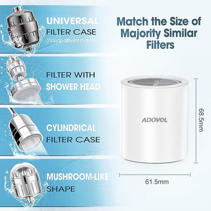 ADOVEL Universal Shower Filter Replacement Cartridge, 15 stage, High Output, With Effective KDF, Vitamin C, Removing Chlorine, Heavy Metals, Sulfur Odor, Pack of 2