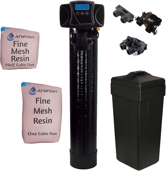 AFWFilters Fleck IRON Pro 2 AFW Filters Combination Water Softener Iron Filter 5600SXT Digital Metered Valve for Whole House (48,000 Grains, Black)