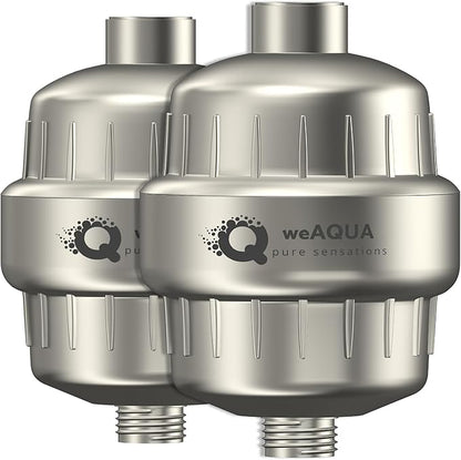 weAQUA Heavy Duty Shower Filter Family 2 PACK – 99% Removal for Hard Water, Chlorine, Fluoride, Heavy Metals, Micro-life, Organics and More (Brushed Nickel)