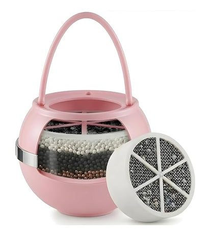 Crystal Quest Bath Ball Filter for Tub Faucet, Bathtub Water Filter, BPA-Free Bathtub Filter, Removes Chlorine, Lead & Impurities, Improves Skin, Hair & Nails, with Extra Cartridge - Pink