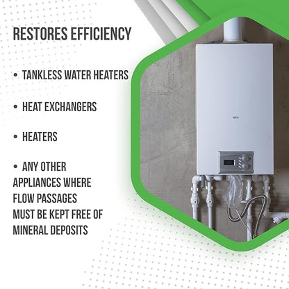 QwikProducts QwikDescaler + Concentrated Descaler Solution, Tankless Water Heater Descaling Solvent for Heat Exchanger, Quickly Dissolves Scale, Lime, Tarnish and Deposits, 1 Quart