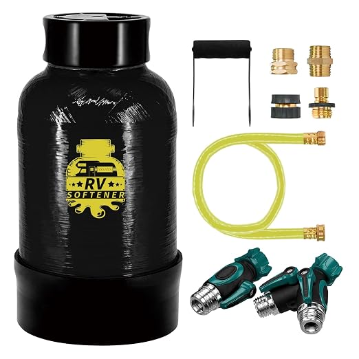 Filterelated 16,000 Grain RV Water Softener – 10L Large-Resin Portable Water Softener with NSF-Certified Resin, 3/4" Brass Fittings & Custom Hose, for RV, Trailer, Boat, Mobile Car Wash