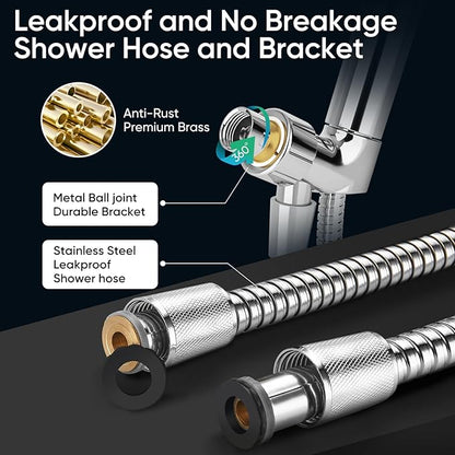 Cobbe 9-Function Shower Head with Built-in Power Spray, 1.8 GPM Water Saving ON/OFF Toggle Switch, High Pressure Handheld Showerhead with 1-Click Pause Button, Brass Bracket & 6ft Hose, Chrome
