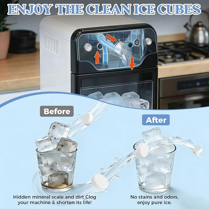 24 Ice Maker Cleaner Tablets, Ice Machine Cleaner Descaler Tablets | Compatible with Frigidaire, Opal, GE Profile, Kitchenaid, Nickel Safe Scale Remover for Countertop, Ice Makers