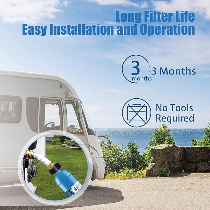 Bringpure 2 Pack RV Inline Water Filter with Flexible Hose Protector | NSF 42/372 Certified, Reduce Chlorine, Odor, Taste, Rust and Fluoride in Drinking Water, Dedicated for RV and Marine