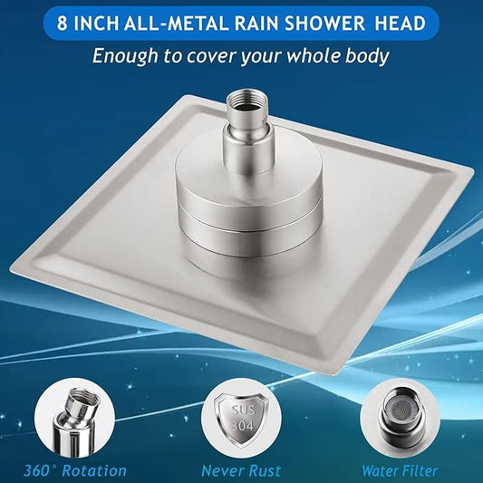 Voolan Rain Shower Head with Filtered - High Flow Large Rainfall Shower Heads Made of Stainless Steel - Waterfall Showerhead Filter For Hard Water(8" Brushed Nickel)