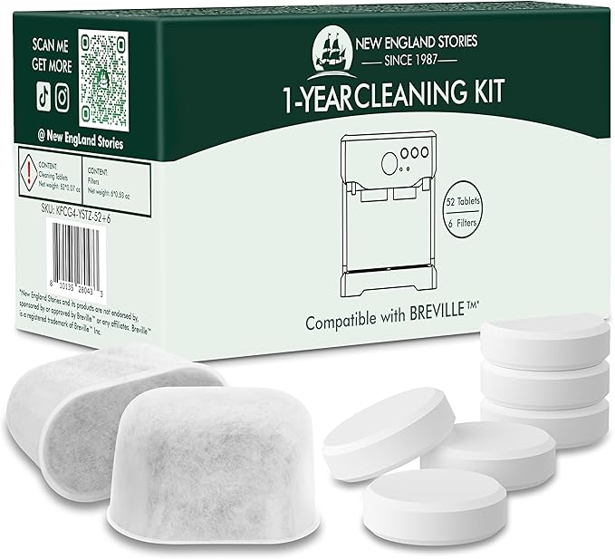 6 Pack Breville Compatible Charcoal Filters with 52 Cleaning Tablets, 1 Year Breville Compatible Maintenance Kit, Espresso Machine Clean Kit for Barista Pro, Infuser and more