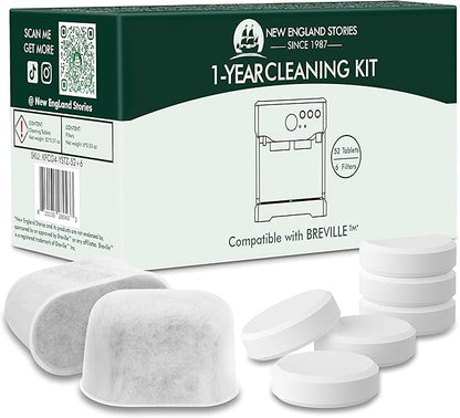 6 Pack Breville Compatible Charcoal Filters with 52 Cleaning Tablets, 1 Year Breville Compatible Maintenance Kit, Espresso Machine Clean Kit for Barista Pro, Infuser and more