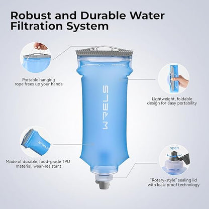 WRELS Gravity Water Filter 3L,Camping Water Filtration System with Purifier 0.1 Micron Hollow Fiber Filter for Camping, Backpacking & Travel BPA-Free