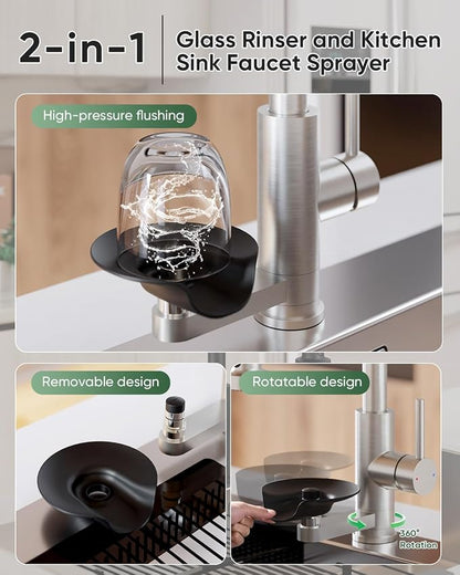 Kitchen Faucet with Cup Washer Pull Down Sprayer Stainless Steel Kitchen Sink Faucet with Deck Plate Glass Rinser Single Hole Brushed Nickel