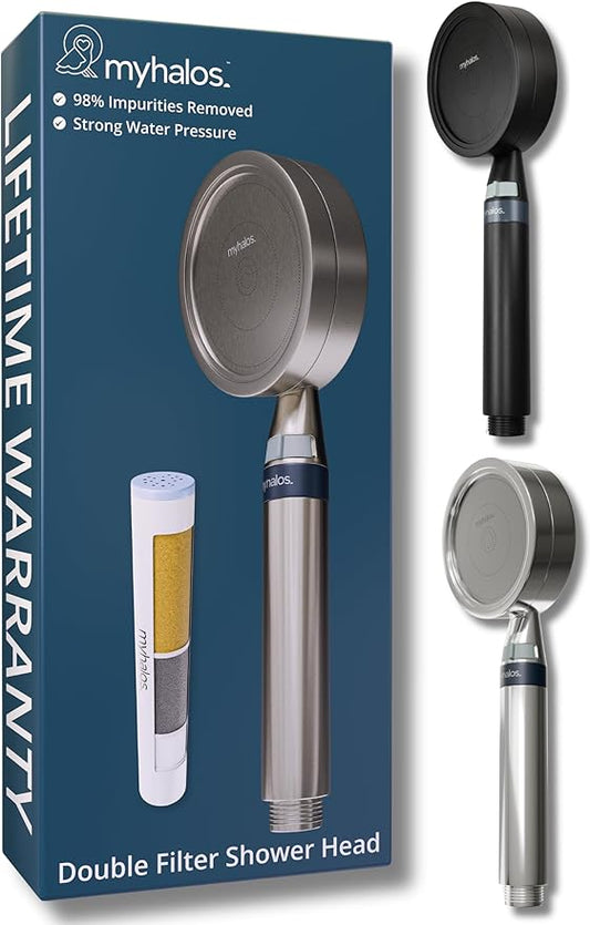 MyHalos® Handheld Filtered Shower Head with Handheld Handle - High Pressure Shower Heads With Filter To Reduce Chlorine & Soften Water - Easy to Install Detachable Filtered Shower Head For Hard Water