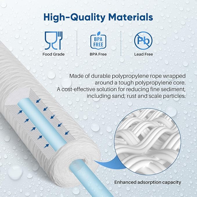 PUREPLUS 5 Micron 2.5" x 20" Whole House String Wound Sediment Filter for Well Water, Replacement Cartridge for Aqua Pure AP110-2C, Pentek P1-20/SP-P1-20/PX01-20, WPP-F20-5, 6Pack