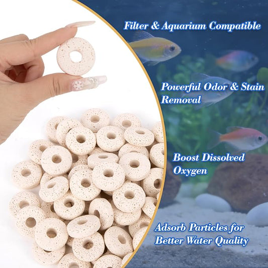 Sukh 2 Bags Ceramic Rings Bio Media - High Porosity Biological Filter Media for Aquarium, Fish Tank, Pond & Canister Filter, Includes 2 Mesh Bags for Filtration