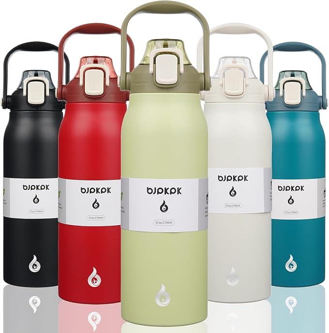 BJPKPK Insulated Water Bottles with Straw, 57 oz Sports Water Bottle with One-handed Opening Lid, BPA Free Leakproof Easy Carry Jugs, Flasks for Gym Sports Outdoors,Light Green