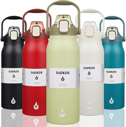 BJPKPK Insulated Water Bottles with Straw, 57 oz Sports Water Bottle with One-handed Opening Lid, BPA Free Leakproof Easy Carry Jugs, Flasks for Gym Sports Outdoors,Light Green