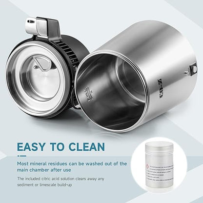 CO-Z 4L Brushed Stainless Steel Countertop Distiller Machine, Home Distilled Water Maker with Glass Pot, Purifier to Make Clean Water