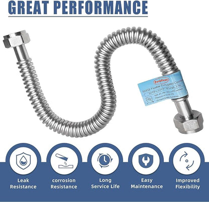 Plus Hot Water Heater Hose with 1" (Female Iron Pipe),18" length Flexible Corrugated Flexible Pipes,Replacement Flex Lines Connector (Large Caliber Tube-Inner Diameter 0.95")