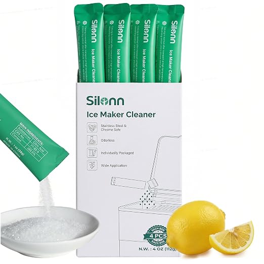 Silonn Ice Maker Cleaner & Descaler | Fast Dissolving, Safe | 100% Pure Citric Acid Descaler Powder, 4 Individually Packaged Pouches, Compatible with All Ice Makers & Coffee Machines