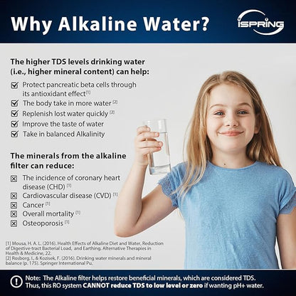 iSpring RCC7AK-UVBLK, NSF/ANSI 58 Certified, Alkaline and UV 7-Stage Reverse Osmosis Water Filter System, Clear Housing for Easy Filter Inspection, Reduces PFAS, TDS, Chlorine, Lead, pH+