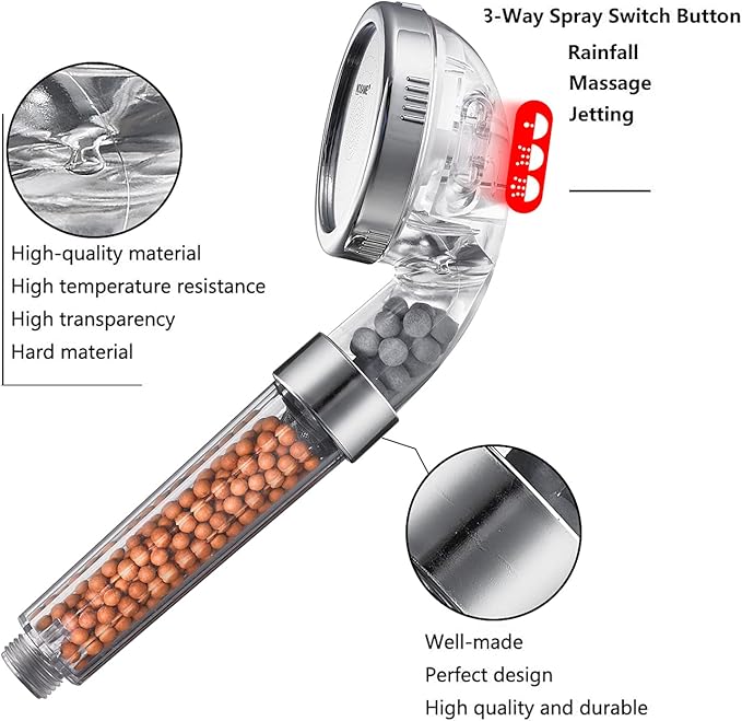 NOSAME Shower Head, Filter Filtration High Pressure Water Saving 3 Mode Function Spray Handheld Showerheads for Dry Skin & Hair