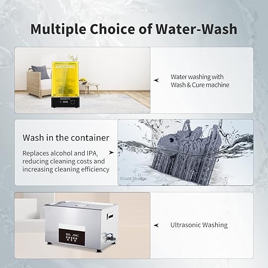 ANYCUBIC Water Washable Resin 2.0, 3D Printer Resin with Low Viscosity and Fast Printing, 405nm High Precision UV-Curing 3D Resin, Photopolymer Resin for 8K Capable LCD DLP 3D Printing (Grey, 1kg)