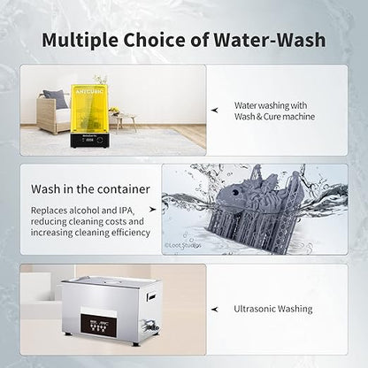 ANYCUBIC Water Washable Resin, 3D Printer Resin with Low Viscosity and Fast Printing, 405nm High Precision UV-Curing 3D Resin, Photopolymer Resin for 8K Capable LCD DLP 3D Printing (Black, 1kg)