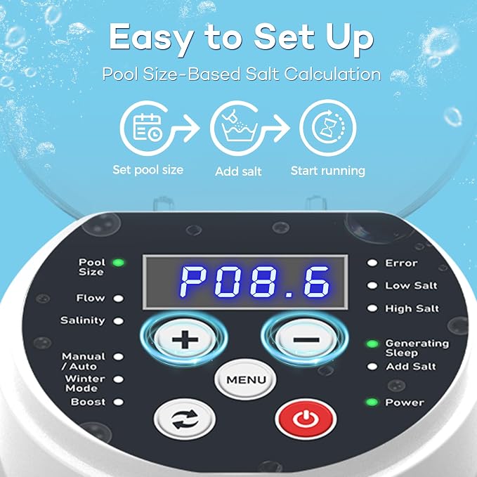 Salt Water Pool Chlorinator System - Built-in Salinity Sensor, Smart All-in-One Design, Plug-in Salt Chlorine Generator for Above Ground Pools up to 5,000 Gallons,Easy to Set-Up
