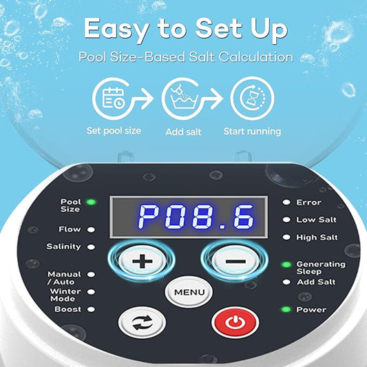 Salt Water Pool Chlorinator System - Built-in Salinity Sensor, Smart All-in-One Design, Plug-in Salt Chlorine Generator for Above Ground Pools up to 10,000 Gallons,Easy to Set-Up
