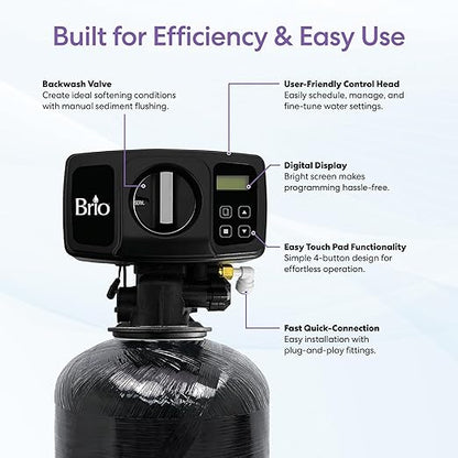 Brio WSFS9527 Whole House Water Softener System, 3-4 Bathrooms, 48,000 Grains, 8-10 GPM, 10" x 54" Resin Tank, High-Efficiency Valve Head, Fully Compatible w/Existing Water Filtration System