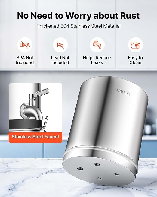 VEVOR Gravity-fed Water Filter System, 2.25G 304 Stainless-Steel Countertop Water Filtration System, Reduces Lead and up to 99% of Chlorine, with 2 Carbon Filters, Spigot, and Stand, for Home Camping