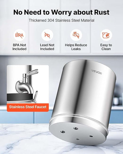 VEVOR Gravity-fed Water Filter System, 2.25G 304 Stainless-Steel Countertop Water Filtration System, Reduces Lead and up to 99% of Chlorine, with 2 Carbon Filters, Spigot, and Stand, for Home Camping