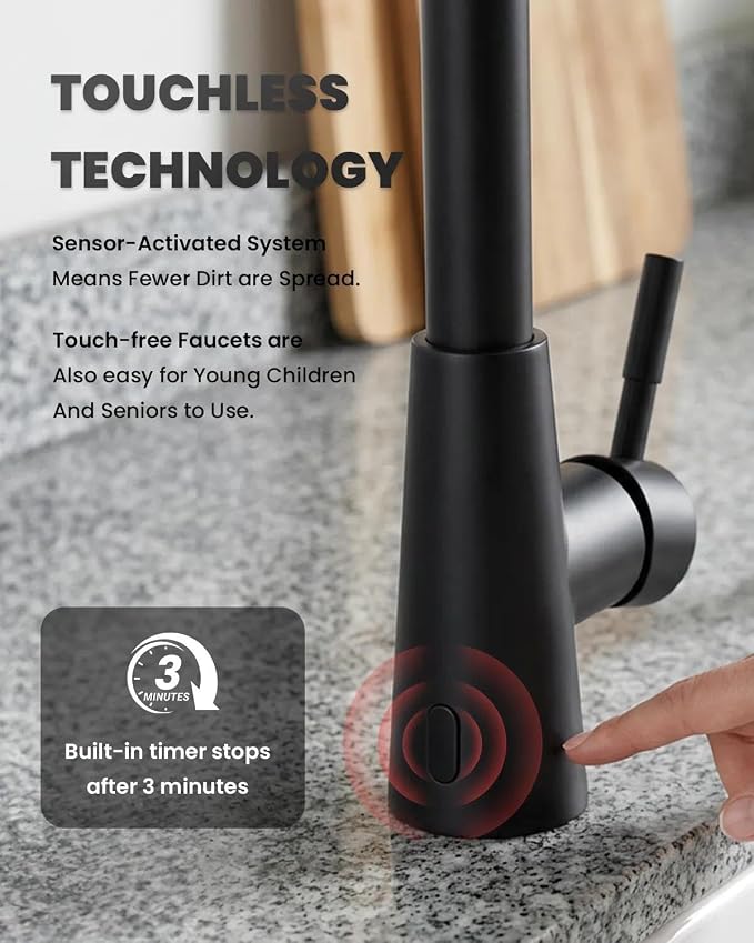 APPASO Black Touchless Kitchen Faucet Motion Sensor with Pull Down Sprayer | Lead-Free Single Handle Sink Faucet with Soap Dispenser & cUPC-Certified Hoses for Farmhouse Laundry Rv 1 to 4 Hole Sinks