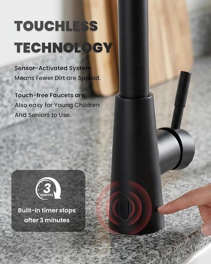 APPASO Black Touchless Kitchen Faucet Motion Sensor with Pull Down Sprayer | Lead-Free Single Handle Sink Faucet with Soap Dispenser & cUPC-Certified Hoses for Farmhouse Laundry Rv 1 to 4 Hole Sinks