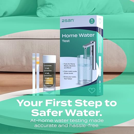 2San Home Water Test, 8-in-1 Water Testing for Bacteria, Lead, Iron, Copper, pH, Chlorine, Hardness, Nitrites, Easy At-Home Use for Tap & Well Water, Fast, Reliable Results Without a Lab