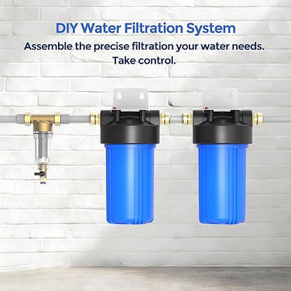 Whole House Water Filter Housing (WH-10HD), 10" x 4.5" Sediment Carbon Filter Universal Housing, Pre-Filtration System for Well and City Water, 1" NPT Port, Pressure Release