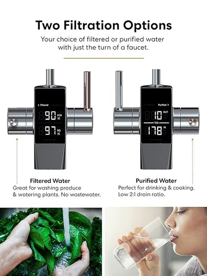 Brio Reverse Osmosis Water Filtration System, 500 GPD, 2:1 Pure to Drain, Tank-Less, Under Sink Faucet Mount