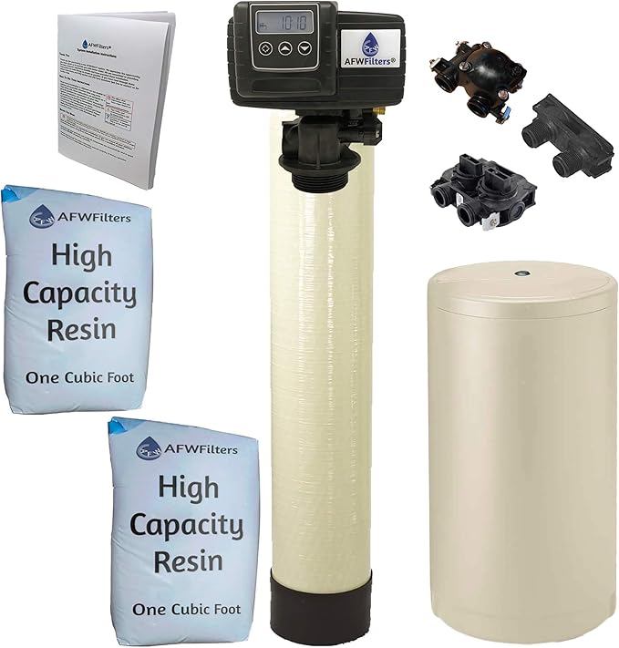 Fleck (64k 3/4 Inch, Almond High Capacity Resin) Whole House Water Softener System 5600sxt Digital Meter Grain-includes bypass valve & brine tank with safety float