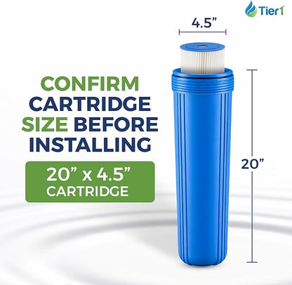 Tier1 50 Micron 20 x 4.5 Water Filter | Pleated Polyester Whole House Sediment Filter Cartridge | Replacement for Pentek ECP50-BB, 4PAY5, 255496-43 | High Flow 4.5 x 20 Entry Point Water Filter (2pk)