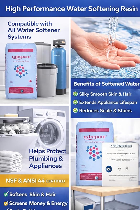 Premium Water Softener Resin 1 Cu Ft Replacement Media - 25L - 32,000 Grain Ion Exchange High-Capacity Cation Resin Beads - 7% Cross-Link Structure NSF Certified for Home Use